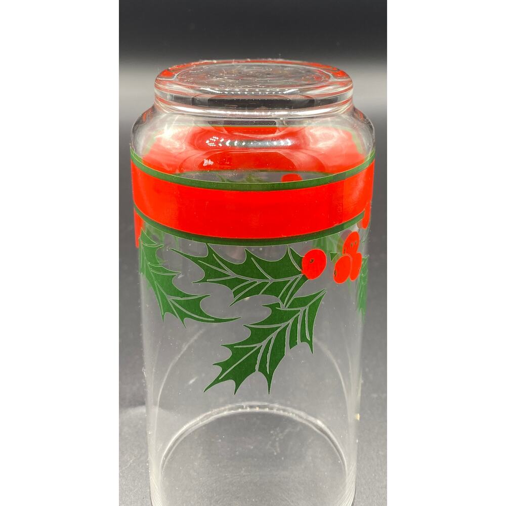 Set 6 Vintage 1980 Libbey Glass Tumbler Christmas Holiday Red Ribbon Holly - Picture 6 of 8